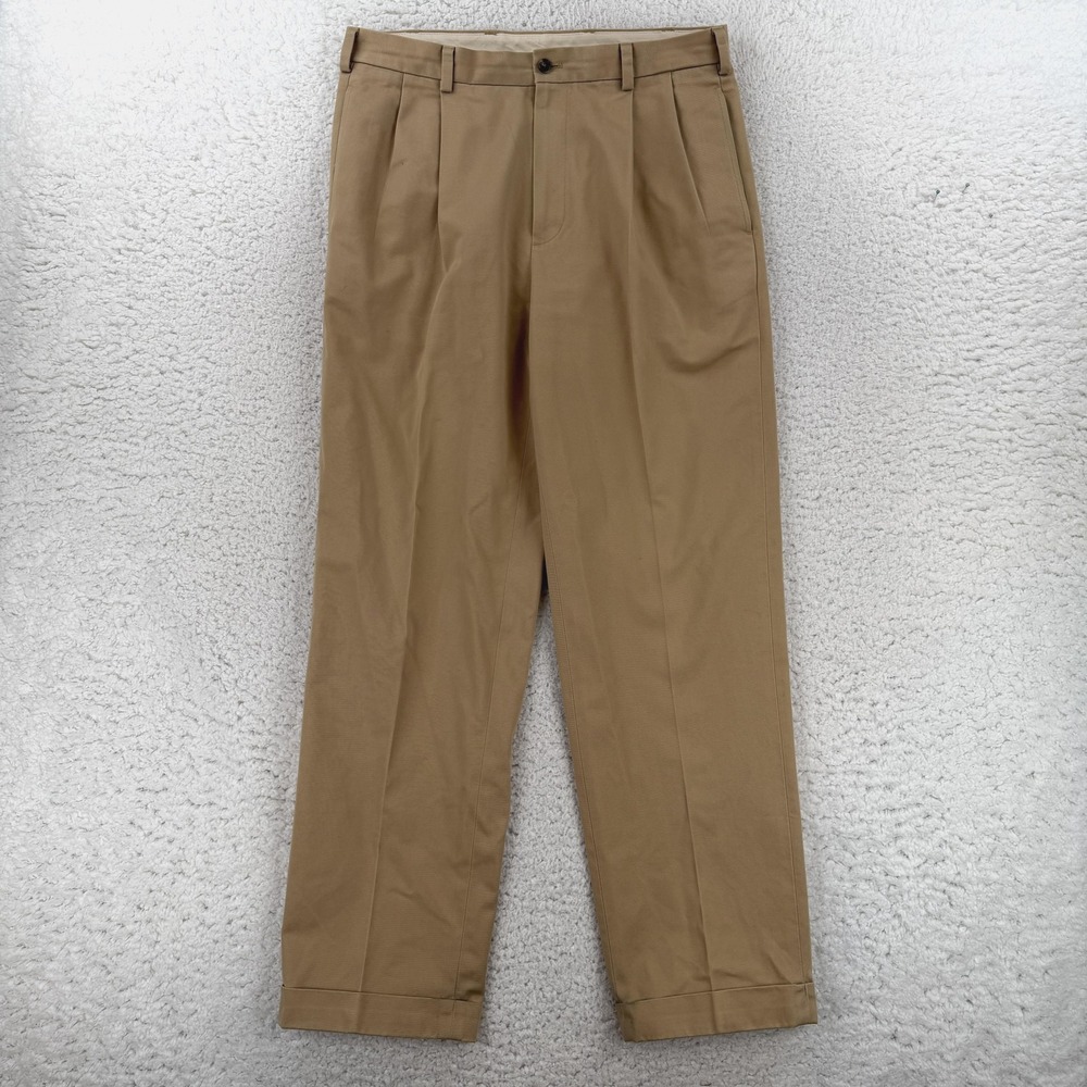 Brooks Brothers Mens 34x32 Beige Advantage Chino Pants Elliot Pleated Cuffed